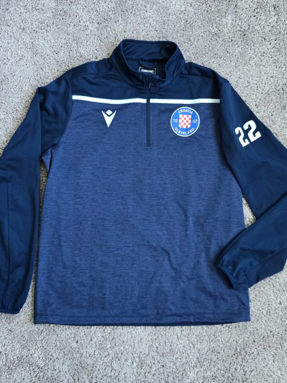 Macron Croatia Cleveland Soccer Club 1/4 Zip Training Top Jersey Navy Blue L